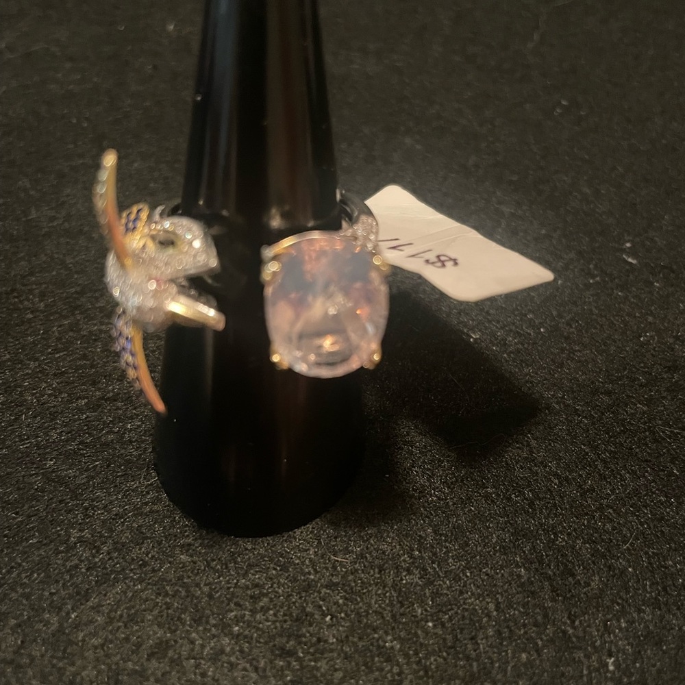 925 Sterling silver and gold plated Hummingbird and Lavender Quartz Ring